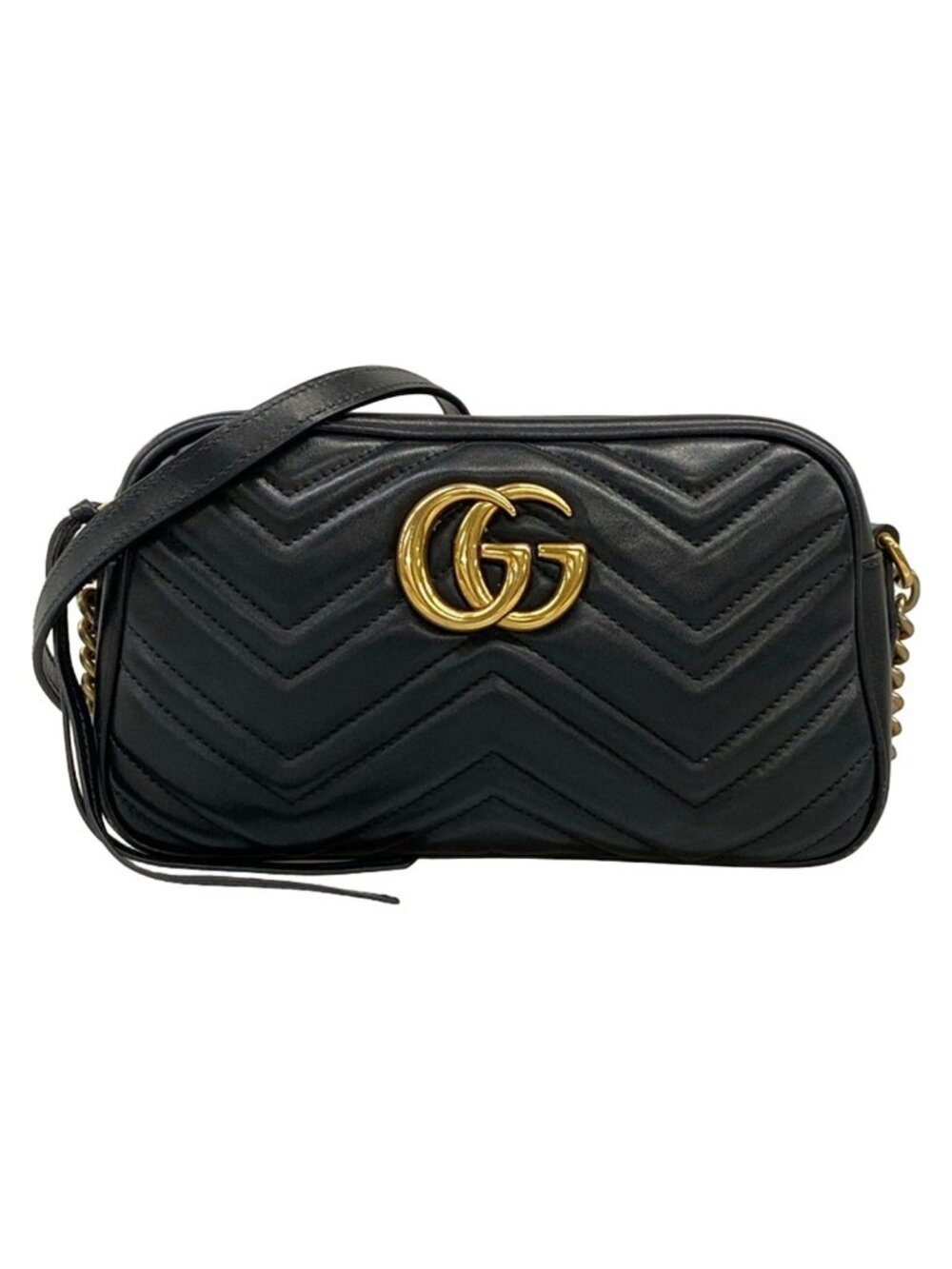 Gucci Shoulder Bag GG Marmont Black Chain Leather